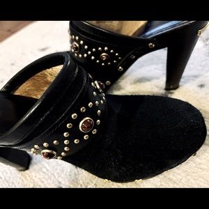 SALE - MICHAEL Michael Kors Black, Suede, Mules, heels with stones. Size 7